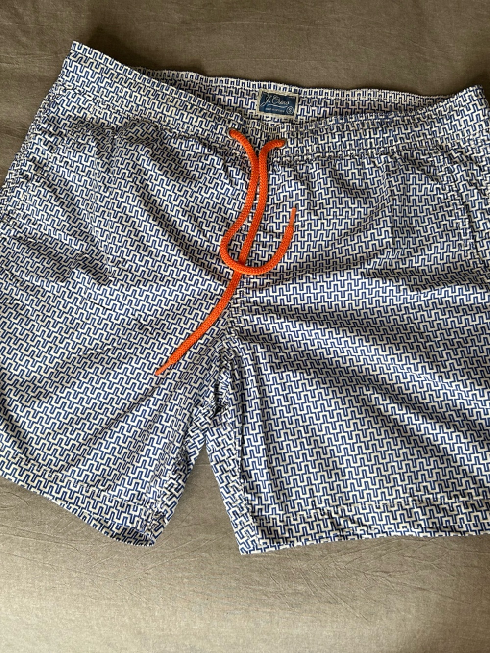 J. Crew Men's Swim Trunks - Blue and White with Orange Accent